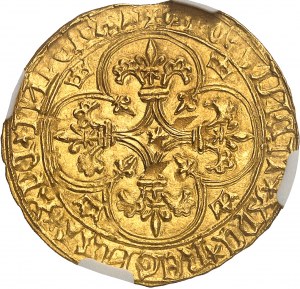 Karel VI (1380-1422). Zlatý štít s korunou, 4. emise ND (1394-1411), Poitiers.