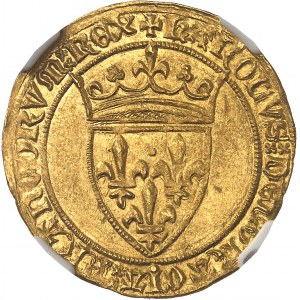 Karol VI (1380-1422). Zlatý štít s korunou, 4. emisia ND (1394-1411), Rouen.