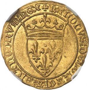 Karol VI (1380-1422). Złota tarcza z koroną, 4. emisja ND (1394-1411), Rouen.