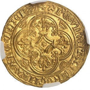 Karel VI (1380-1422). Zlatý štít s korunou, 4. emise ND (1394-1411), Rouen.