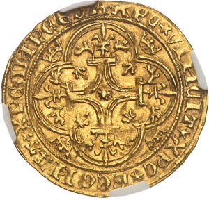 Karel VI (1380-1422). Zlatý štít s korunou, 4. emise ND (1394-1411), Saint-Lô.