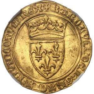 Karol VI (1380-1422). Złota tarcza z koroną, 4. emisja ND (1394-1411), Saint-Quentin.