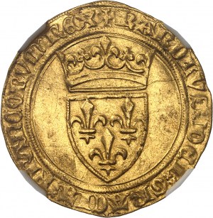 Karol VI (1380-1422). Zlatý štít s korunou, 4. emisia ND (1394-1411), Saint-Quentin.