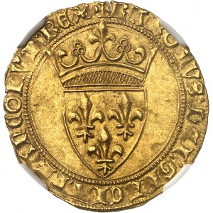 Karol VI (1380-1422). Zlatý štít s korunou, 4. emisia ND (1394-1411), Toulouse.