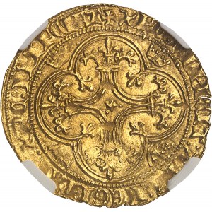 Karol VI (1380-1422). Złota tarcza z koroną, 4. emisja ND (1394-1411), Tuluza.