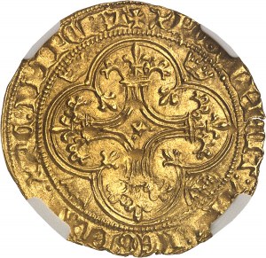 Karol VI (1380-1422). Złota tarcza z koroną, 4. emisja ND (1394-1411), Tuluza.