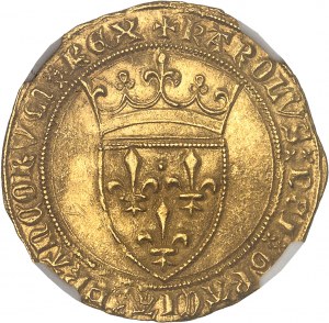 Karol VI (1380-1422). Złota tarcza z koroną, 4. emisja ND (1394-1411), Tournai.
