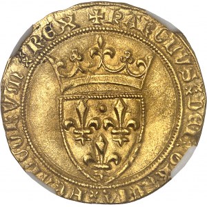 Karel VI (1380-1422). Zlatý štít s korunou, 4. emise ND (1394-1411), Tournai.