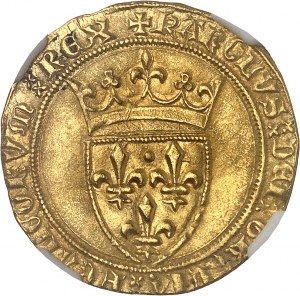 Karol VI (1380-1422). Zlatý štít s korunou, 4. emisia ND (1394-1411), Tournai.