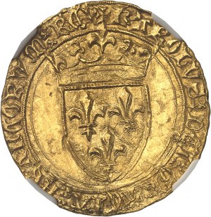Karel VI (1380-1422). Zlatý štít s korunou, 5. emise ND (1411-1418), La Rochelle.