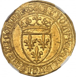 Karel VI (1380-1422). Zlatý štít s korunou, 5. emise ND (1411-1418), Saint-Lô.