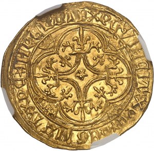 Karel VI (1380-1422). Zlatý štít s korunou, 5. emise ND (1411-1418), Saint-Lô.