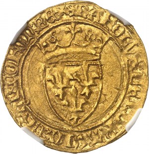 Karl VI. (1380-1422). Goldschild mit Krone, 5. Ausgabe ND (1411-1418), Saint-Lô.
