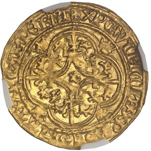 Karol VI (1380-1422). Złota tarcza z koroną, 5. emisja ND (1411-1418), Saint-Lô.