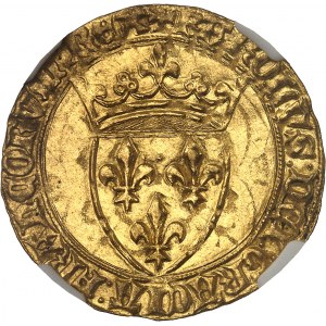 Karol VI (1380-1422). Zlatý štít s korunou, 5. emisia ND (1411-1418), Toulouse.