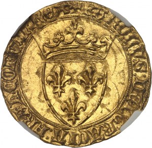 Karol VI (1380-1422). Zlatý štít s korunou, 5. emisia ND (1411-1418), Toulouse.