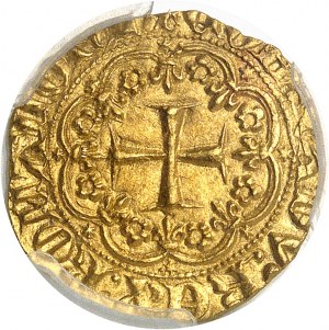 Karol VI (1380-1422). Złoto genueńskie, z polilobami flory ND, Genua.