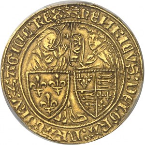 Jindřich VI. anglický (1422-1453). Zlatý pozdrav 2. emise ND (1422), leopard, Rouen.