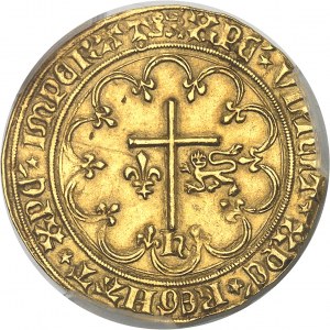 Henryk VI z Anglii (1422-1453). Złoty salut 2. emisji ND (1422), lampart, Rouen.