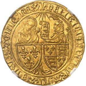 Henryk VI z Anglii (1422-1453). Złoty salut 2. emisji ND (1422), lilia, Saint-Lô.