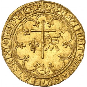 Henryk VI z Anglii (1422-1453). Złoty salut 2. emisji ND (1422), lilia, Saint-Lô.