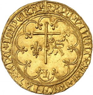 Henrich VI. anglický (1422-1453). Zlatý pozdrav 2. emisie ND (1422), ľalia, Saint-Lô.