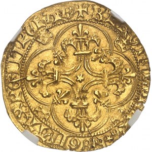 Karol (VII), delfin i regent, w imieniu Karola VI (1418-1422). Złota tarcza, 2. typ, 1. emisja ND (styczeń - lipiec 1421), B, Bourges.