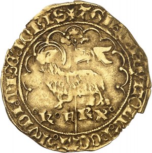 Karol VII (1422-1461). Agnel d'or, 3. emisia s krížom ND (1427), Montpellier.