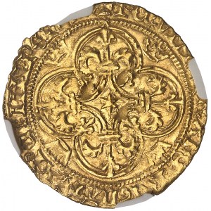 Karol VII (1422-1461). Złota tarcza z koroną 1. typu, 3. emisja ND (1424), Tuluza.