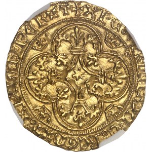 Karol VII (1422-1461). Zlatý štít s korunou 1. typ, 3. emisia ND (1424), Toulouse.