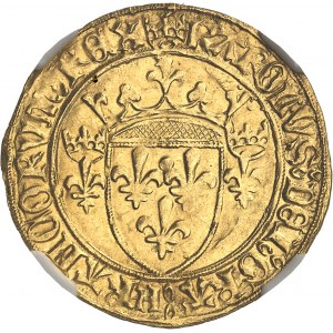 Karol VII (1422-1461). Zlatý štít s korunou 3. typ alebo nový štít, 6. emisia ND (1450-1461), Saint-Lô.