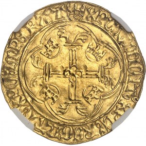 Karol VII (1422-1461). Zlatý štít s korunou 3. typ alebo nový štít, 6. emisia ND (1450-1461), Saint-Lô.