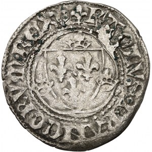 Karol VII (1422-1461). Biela s korunou 3. emisia ND (1447-1455), V, Villefranche-de-Rouergue.