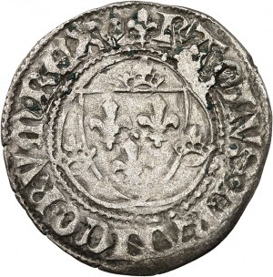 Karol VII (1422-1461). Biała z koroną, 3. emisja ND (1447-1455), V, Villefranche-de-Rouergue.