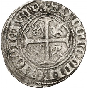 Karol VII (1422-1461). Biała z koroną, 3. emisja ND (1447-1455), V, Villefranche-de-Rouergue.