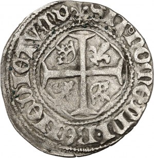 Karol VII (1422-1461). Biała z koroną, 3. emisja ND (1447-1455), V, Villefranche-de-Rouergue.