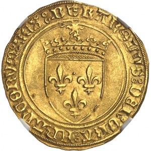 Karol VIII (1483-1498). Zlatý štít so slnkom, 1. emisia ND (1483-1494), B, Bourges.