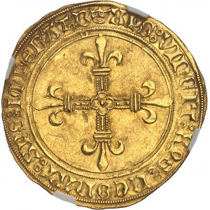 Karel VIII (1483-1498). Zlatý štít se sluncem, 1. emise ND (1483-1494), B, Bourges.