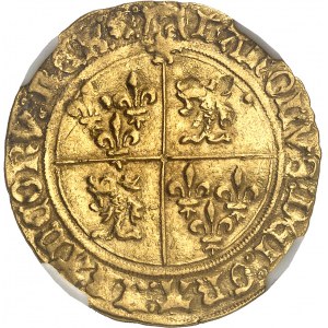 Karol VIII (1483-1498). Złota tarcza ze słońcem Delfinatu, 1. typ ND, Grenoble.