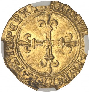 Ludvík XII (1498-1514). Écu d'or au soleil du Dauphiné, 2. typ s lilií na rubu ND, Montélimar.