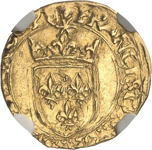 Francesco I (1515-1547). Mezza corona d'oro con sole, 5° tipo, 3° emissione ND (1536-1538), V, Villefranche-de-Rouergue.
