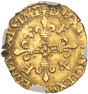 Francesco I (1515-1547). Mezzo cucu d'oro al sole, 5° tipo, 3° emissione ND (1535-1540), Bayonne.