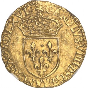 Charles IX (1560-1574). Gold shield with sun, 1st type 1566, K, Bordeaux.