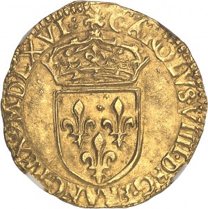 Charles IX (1560-1574). Gold shield with sun, 1st type 1566, K, Bordeaux.