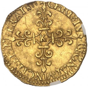 Carlo IX (1560-1574). Scudo d'oro con sole, 1° tipo 1566, K, Bordeaux.