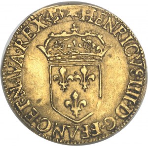 Jindřich IV. (1589-1610). Zlatý štít se sluncem, 2. typ 1595, &amp;, Aix-en-Provence.