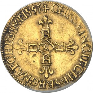 Enrico IV (1589-1610). Scudo d'oro con sole, 2° tipo 1595, &, Aix-en-Provence.
