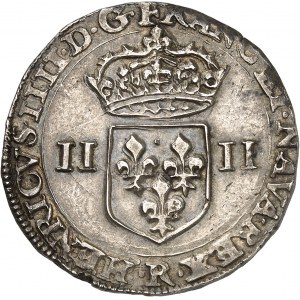 Henri IV (1589-1610). Quart d’écu, écu de face, 2e type, à la croix aux bras fleuronnés 1606, R, Villeneuve-lès-Avignon.