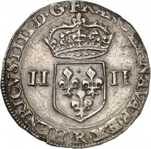 Henri IV (1589-1610). Quart d'écu, ecu de face, 2nd type, à la croix aux bras fleuronnés 1606, R, Villeneuve-lès-Avignon.