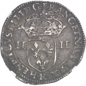 Henri IV (1589-1610). Quart d’écu, écu de face, 2e type, à la croix aux bras fleuronnés 1607, R, Villeneuve-lès-Avignon.